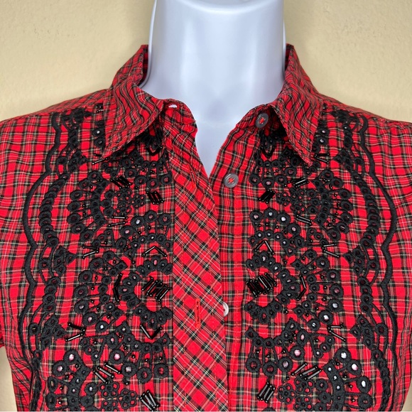 J CREW Red Embellished Plaid Boy Shirt - H3505 - Sz 0 - Picture 4 of 13